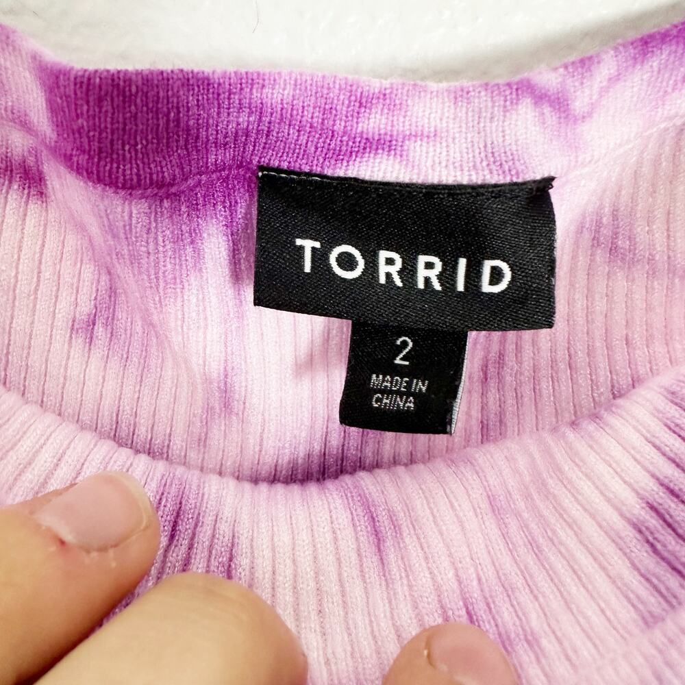 Torrid Pullover Off-Shoulder Short Sleeve Sweater Tie Dye Pink Purple sz 2X - Picture 5 of 8